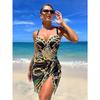Underwire Women Sexy Swimsuit 2 Piece Swimwear Slim Monokini Chains Print Push Up Bikini Black Blue Green Beachwear Light Luxury