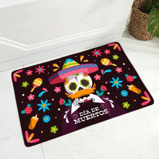 Cartoon Mexico Day of The Dead Entrance Doormat Home Decor Sugar Skulls Kitchen Hallway Rugs Bathroom Non-slip Floor Mat