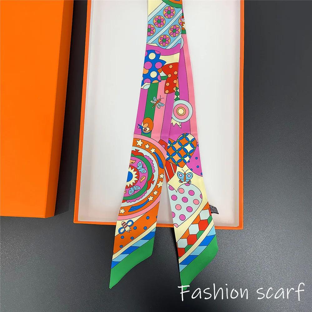 Korean Versatile Chain Tassel High Quality Mulberry Silk Twill Silk Ribbon Wrapping and Binding Bag Handle Ribbon Small Scarf