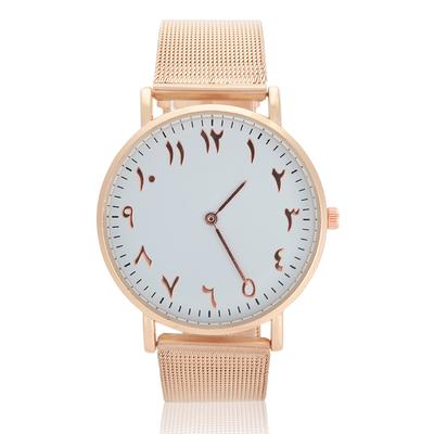Quartz Movement Stainless Steel Strap Analog Round Dial Watch Wristwatch (Rose Gold)