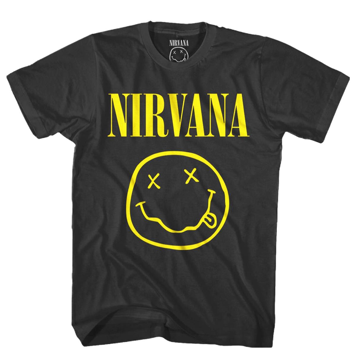Классическая футболка с логотипом Nirvana  Smiley Face   Графическая футболка с принтом культового символа гранж-рок группы Хлопковая одежда для поклонников Nirvana S