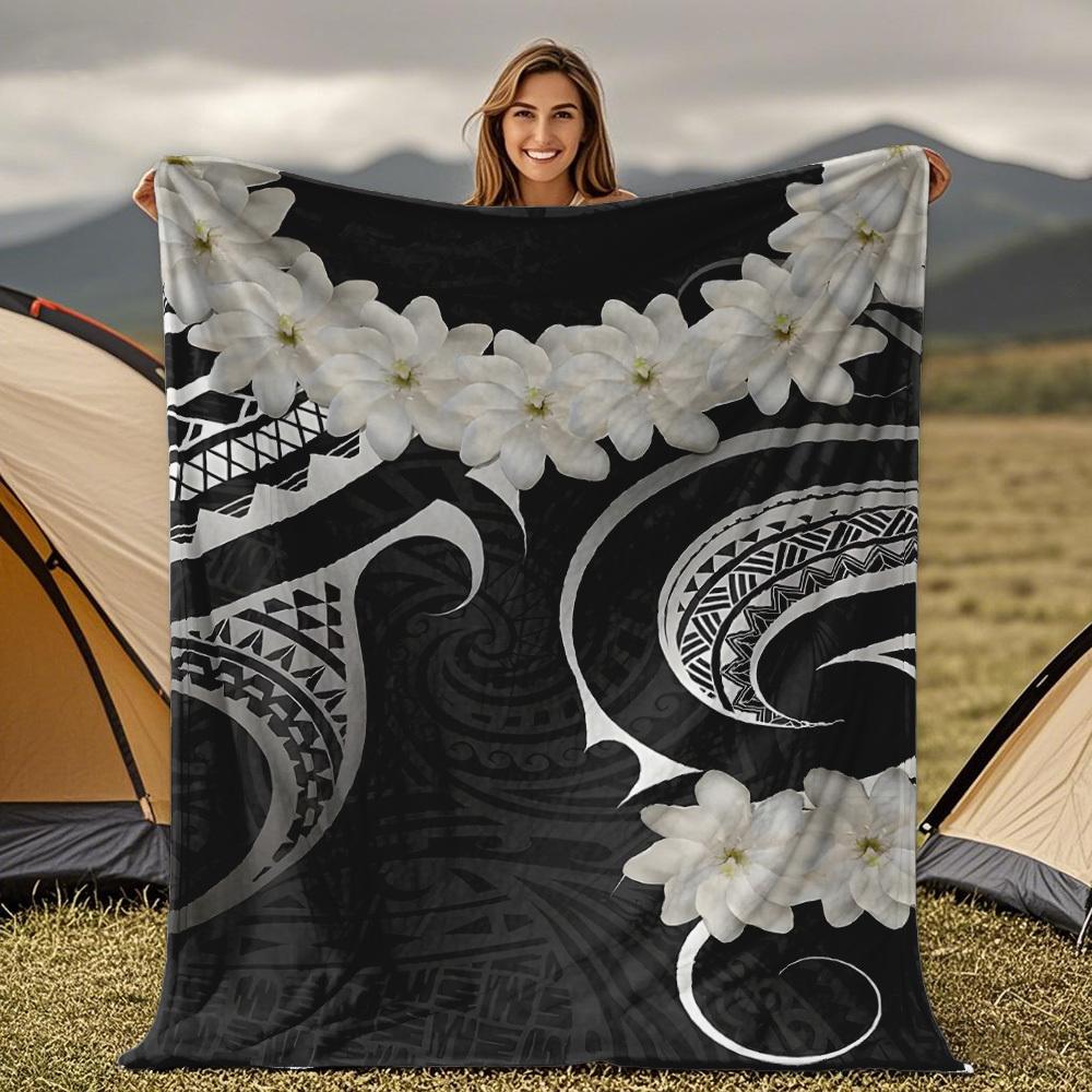 Tropical hibiscus and palm leaf patterns Blanket for Sofa Bed Travel Camping Living Room Office Conditioning Blanket