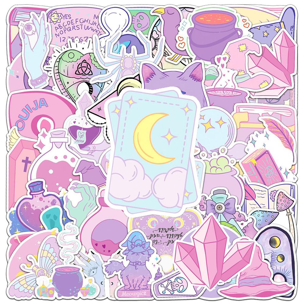 10/30/50pcs Cute Pink Magic Witch Graffiti Stickers Aesthetic Art Decals DIY Notebook Helmet Phone Goth Waterproof Sticker Decor