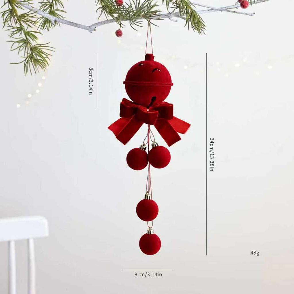 Popular Nordic Red Flocking Christmas Bell Ornaments for Tree and Shop Window Decoration