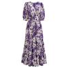 New Spring Summer Women's French Style Floral Print V-Neck Waist Cinched Dress for European and American