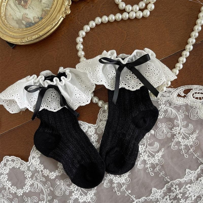 Kids Breathable Cotton Short Socks Embellished With Delicate Embroidery And Secure Bowknot Decoration For Children