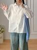 Women's Embroidered Cat Turn-Down Collar Long-Sleeve Shirt, White Pure Cotton, Slim Fit, Versatile Campus Style
