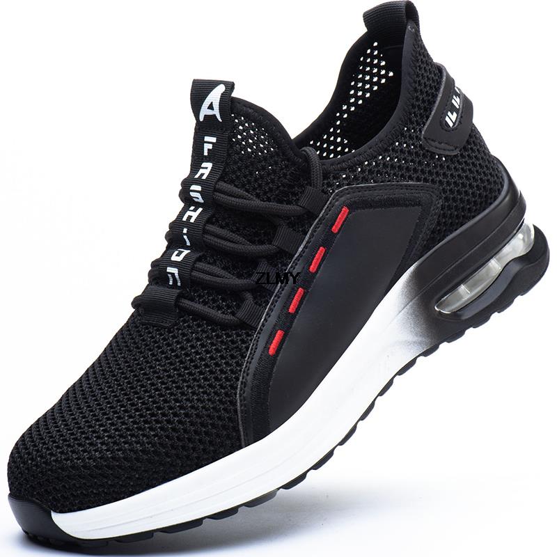 Air Cushion Safety Shoes Men Mesh Breathable Steel Toe Sneaker Puncture Proof Work Safety Boots Anti-smash Man Work Shoes Summer