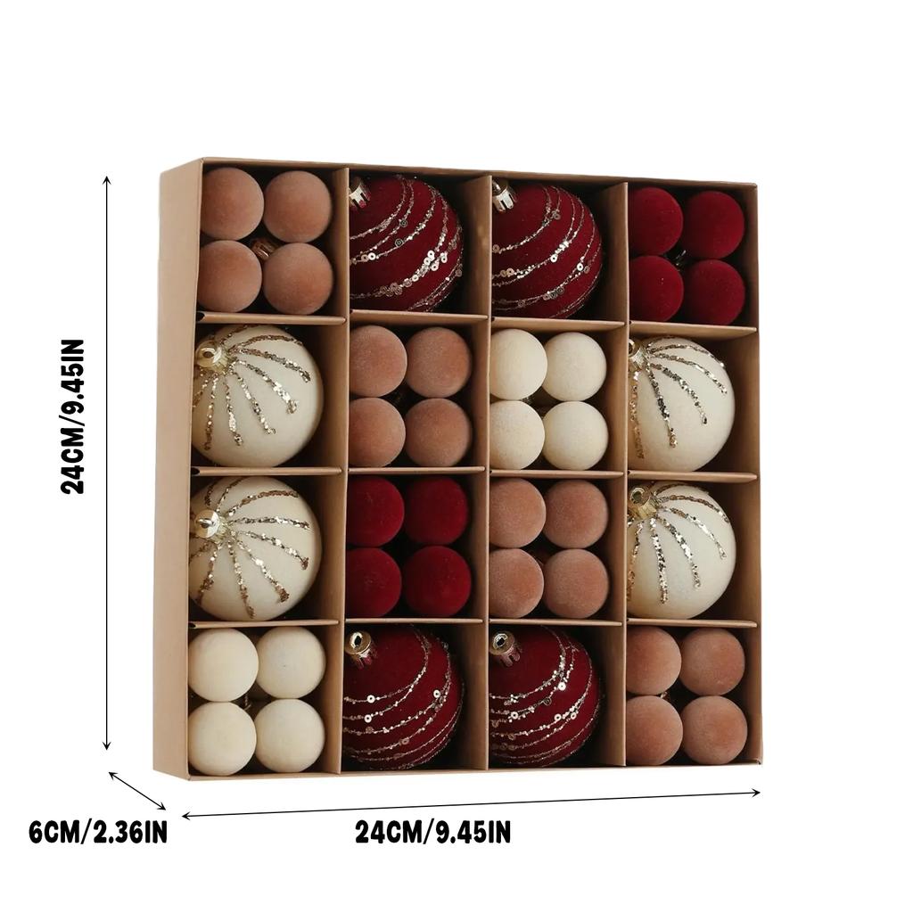 3/6CM 72pcs Mixed Color Plastic Flocked Christmas Ball Set,Colorful Hanging Balls,Christmas Tree Ornament,Xmas Decor Round Balls