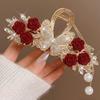 1PC Antique Red Rose Butterfly Fringed Hairpin Women's Back Head Grab Clip Advanced Shark Clip Headdress