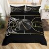 Set Copripiumino Basket Nero Tema Sport di Palla 3D Set Biancheria da Letto Microfibra Campo da Basket Giochi Competitivi Copripiumino King