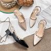 Baotou Sandals Women's Summer New Low-heeled Willow Nails Temperament Pointed Nude Word with French Large-size Single Shoes
