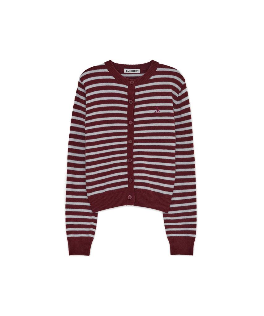 SUNBURNPROJECT Cashmere Stripe Round Cardigan, Burgundy