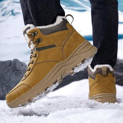 Homme Hiver Plus Velours Bottes de Neige Décontracté PU Lacets Chaud Extérieur Chaussures en Coton Grand Haut Épais Antidérapant Chaussure 39-48