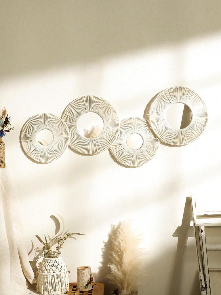 1/2/4pcs Hand Woven Wall Hanging Decorative Mirror Boho Room Decors Aesthetic Home Decoration Tapestry Bedroom Hanging Ornaments