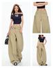 Army Green Retro Wide-Leg Scimitar Jeans with Large Pockets for Women - Summer/Autumn 2025 Collection