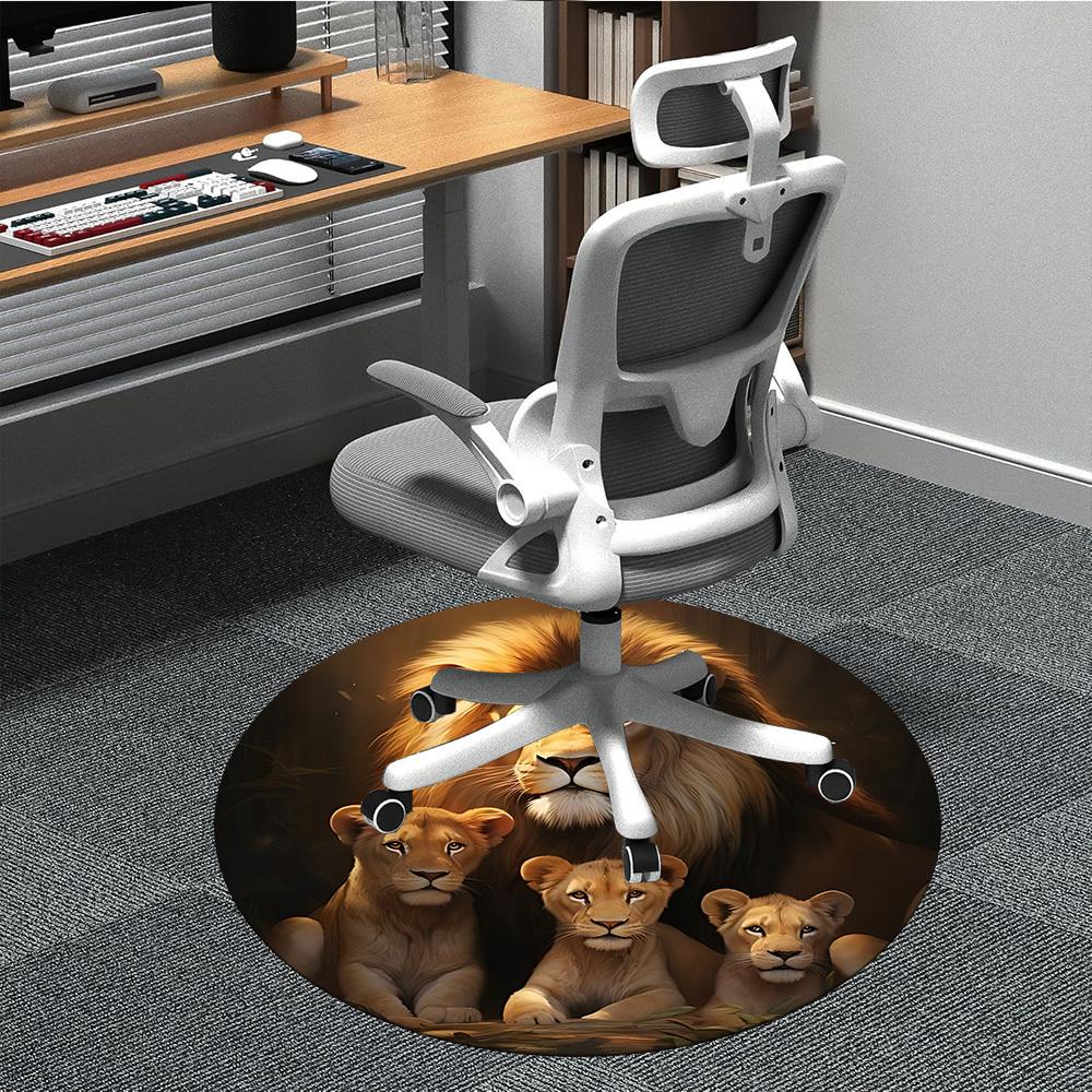 1pc Lion Family Circle Office Round Rug, Carpet for Office, Gaming, Lightweight Round Floor Mat Yy260208088