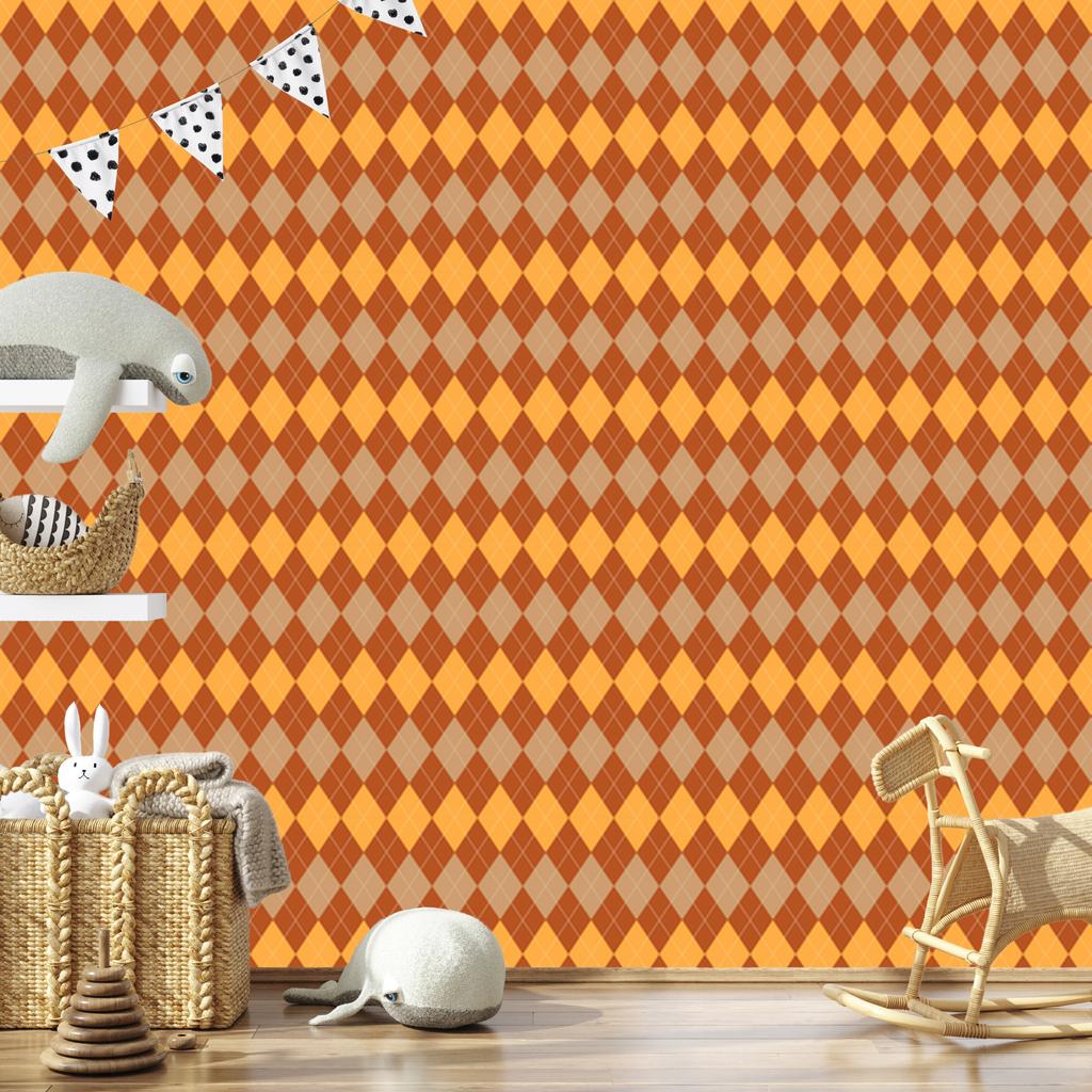 Autumn Plaid Wallpaper Orange and Gold, Peach Background 50x1000