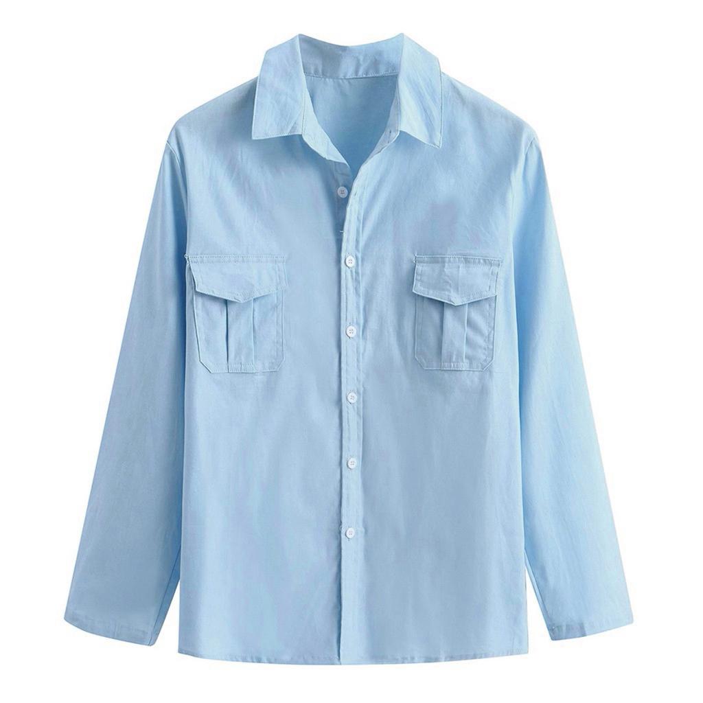 Men's Baggy Cotton Linen Pocket Long Sleeve Retro T Shirts Tops Blouse