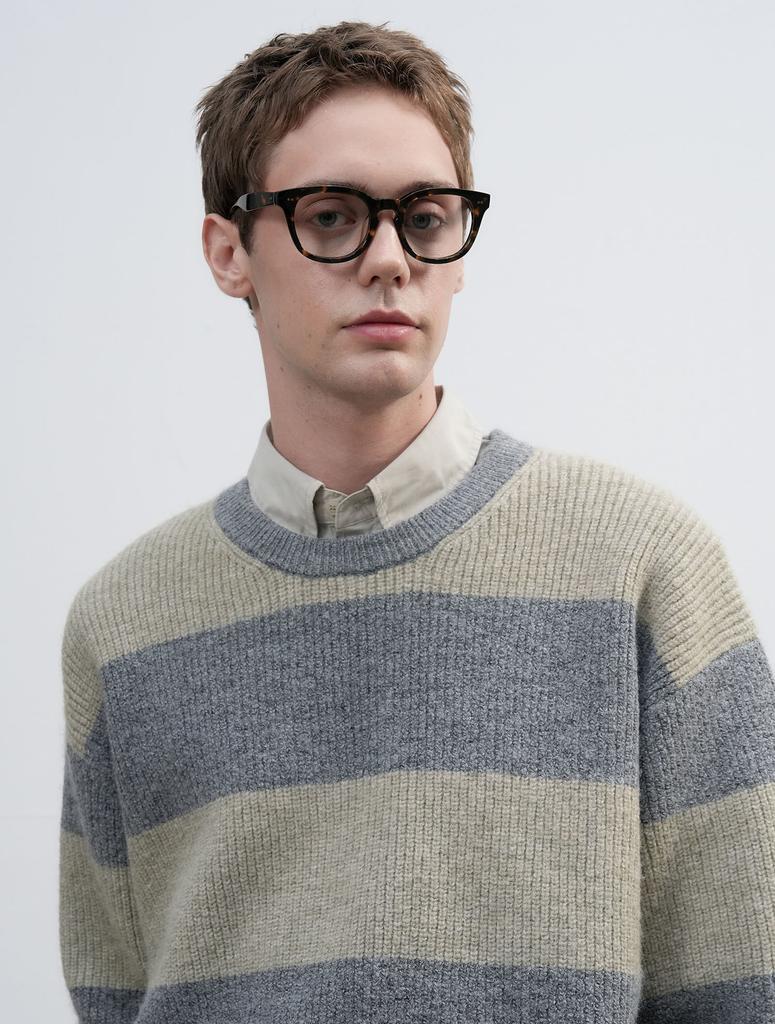 GENERALIDEA Unisex Hachi Big Border Knit Pullover [Light Khaki] / Sbe3U05005