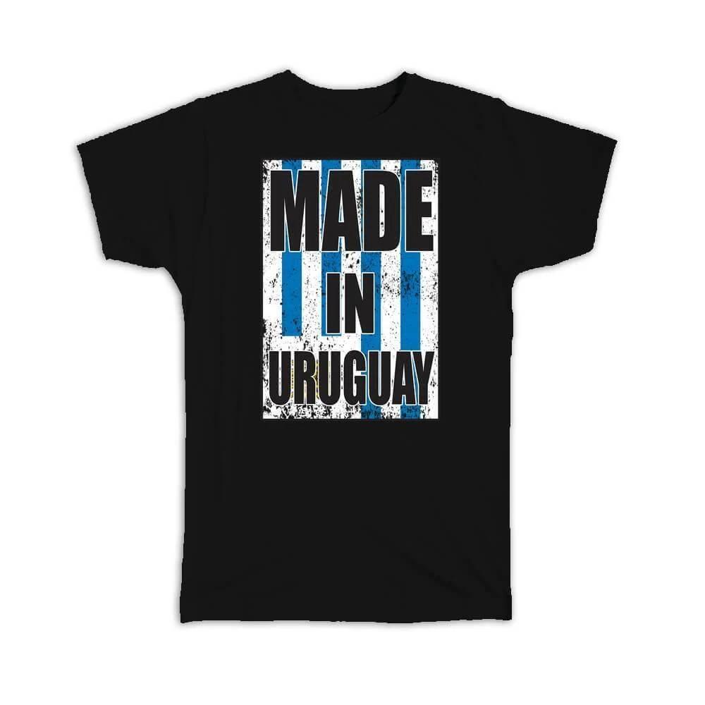 Gift T-Shirt : Made In Uruguay Flag Retro Artistic Uruguayan Expat Country S
