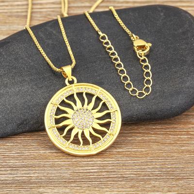 Nidin Neuer Kreativer Design-Sonnenform Hip-Hop Stil Charme Anhänger Halskette Für Frauen Männer Pave Glänzender Kristall Zirkon Schmuck Geschenke