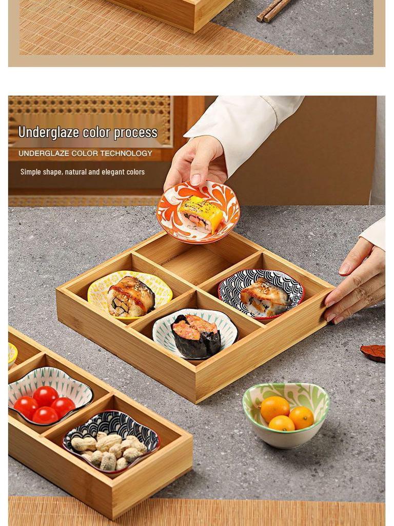 Bamboo Nine-Compartment Snack Tray for Dried Fruits and Hot Pot Side Dishes