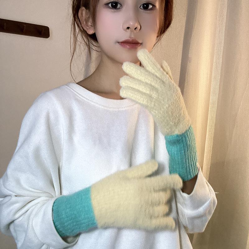 Luochi Knitting Dopamine Color Woolen Gloves: Women's Winter Knitted Touchscreen Cycling Gloves for Cold Protection