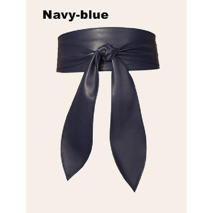 Faux Leather Waist Belt Wrap Around Self Tied Bow waistband Fashion Women s Belt Navy-blue