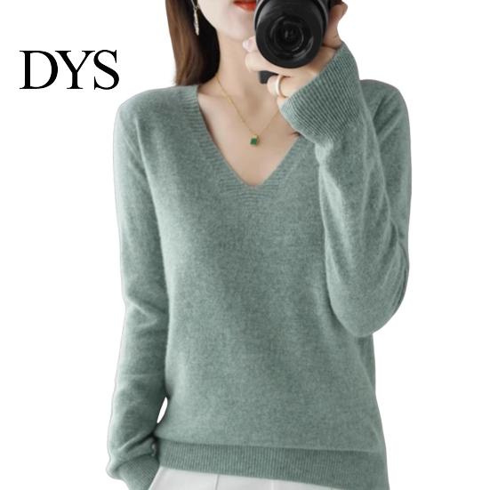 Elastic Women Top Sweater V-Neck Long Sleeve Solid Color Knit Cozy V-neck Tops Regular Fit Jumper Knitwear