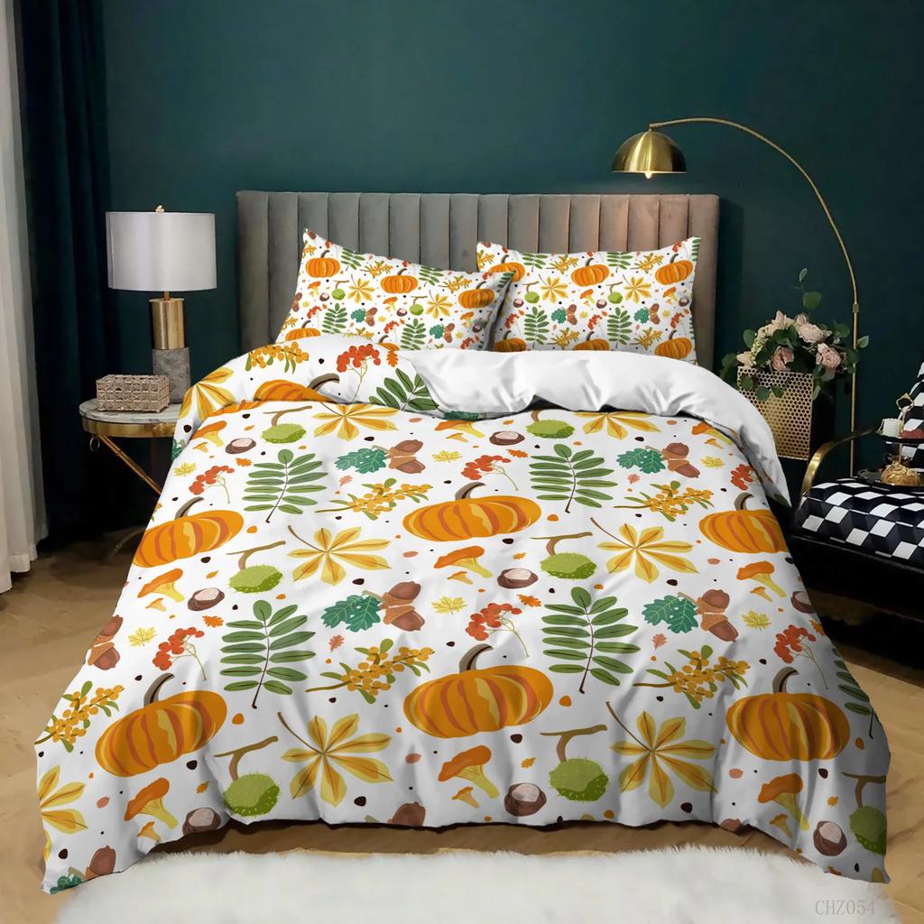 Pumpkin Duvet Cover Set Pumpkin Harvesting Holiday Halloween Thanksgiving Theme Bedding Set Microfiber Queen Size Quilt Cover