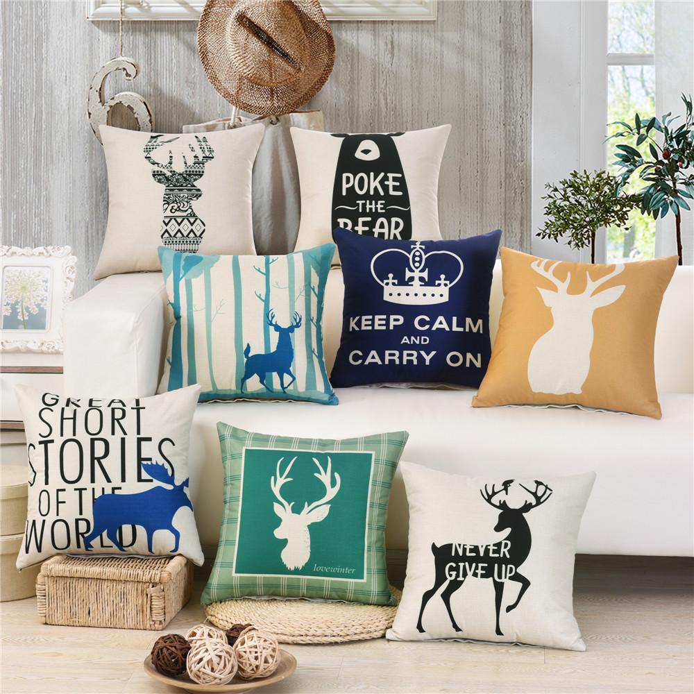 45x45cm Animal Deer Printed Home Sofa Cushion Cover Christmas Decoration Throw Pillowcase Xmas Gift
