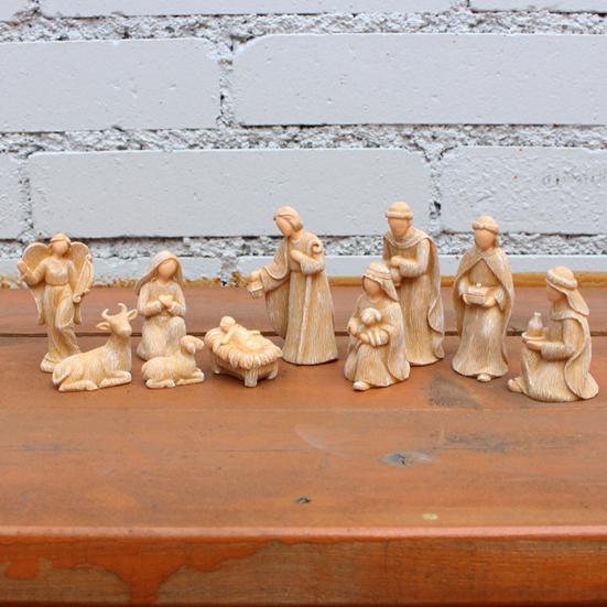 Yousheng Nativity Scene Set for Christmas Indoor Decor 10 Piece Resin Nativity Figurine with Manger Angel Christian Holy Family Figures Tabletop