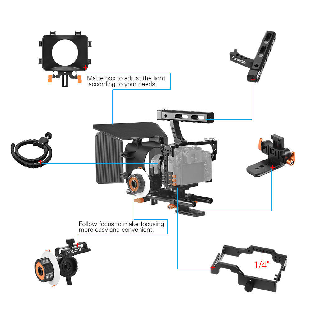 Andoer C500 Camera Camcorder Video Cage Rig Kit Film Making System for Panasonic GH4 for Sony A7S/A7/A7R/A7RII/A7SII/A7IV ILDC