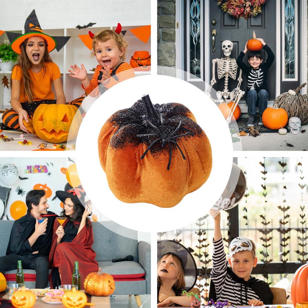 Glitter Pumpkin Decor Halloween Pumpkin Spider Decor 3D Figures Prop Velvet Decoration For Window Table Outside House Offices