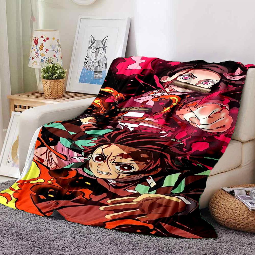 Tanjiro Nezuko Kamado Print Flannel Blanket High Quality Warm Comfortable Cover for All Seasons Perfect for Gifts Home Decor