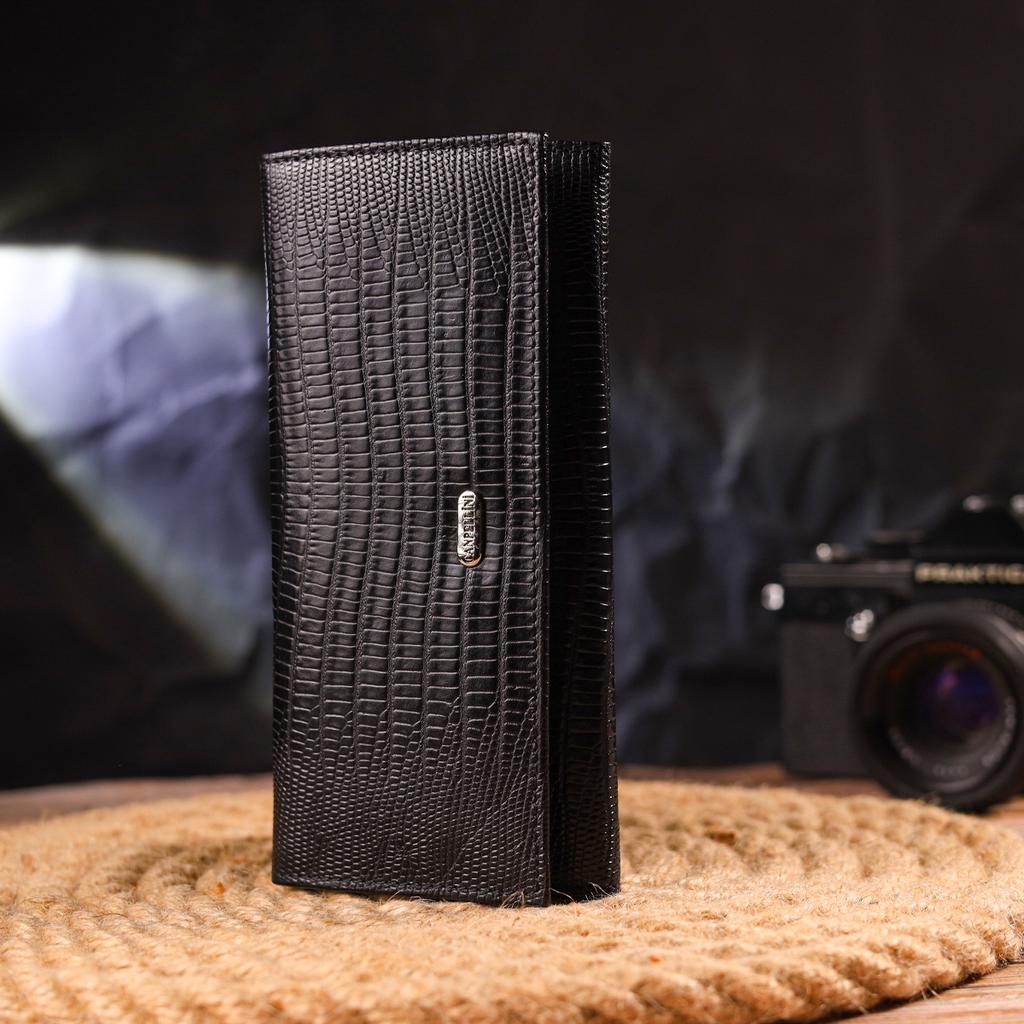 Excellent Textured Horizontal Women's Wallet Made of Genuine Leather CANPELLINI Wallet 21653 Black