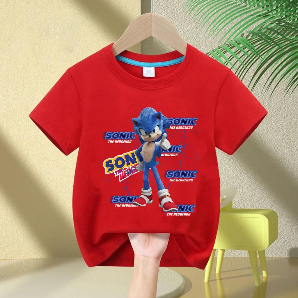 Summer Cartoon Tops Cotton Tees Clothing Daily Fashion Streetwear Movie Sonic The Hedgehog Summer Kid's Print T-Shirt