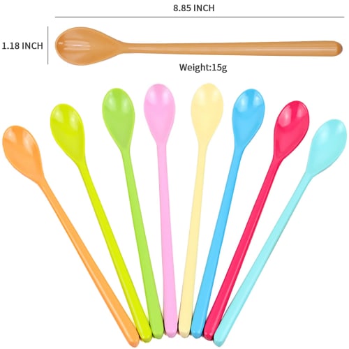 Goeielewe Mixing Spoon, Melamine Long Espresso Spoon, Colorful Latte Spoon, Dessert Ice Cream Spoon, Cocktail Stirring Spoon for Coffee Desserts, 8.8