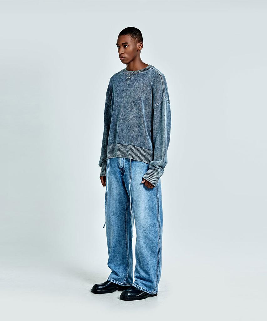 51Peosenteu Metal Logo Denim Knit - Blue