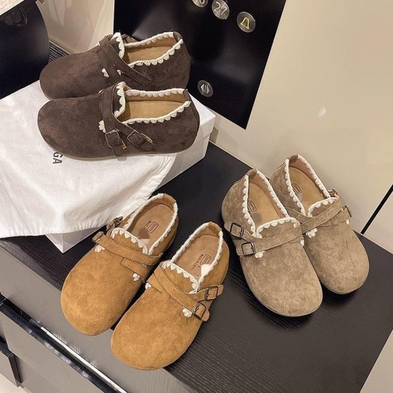 New fashionable flat-bottomed women's autumn versatile retro one-pedal round-headed single shoes