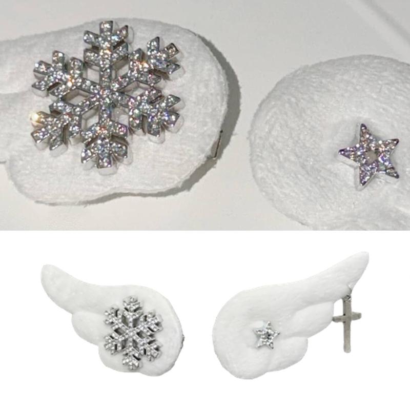 1 Pair Snowflake Wing Crucifix Hair Clip Soft Plush Gothic Style Hair Accessory Barrette For Women And Girls
