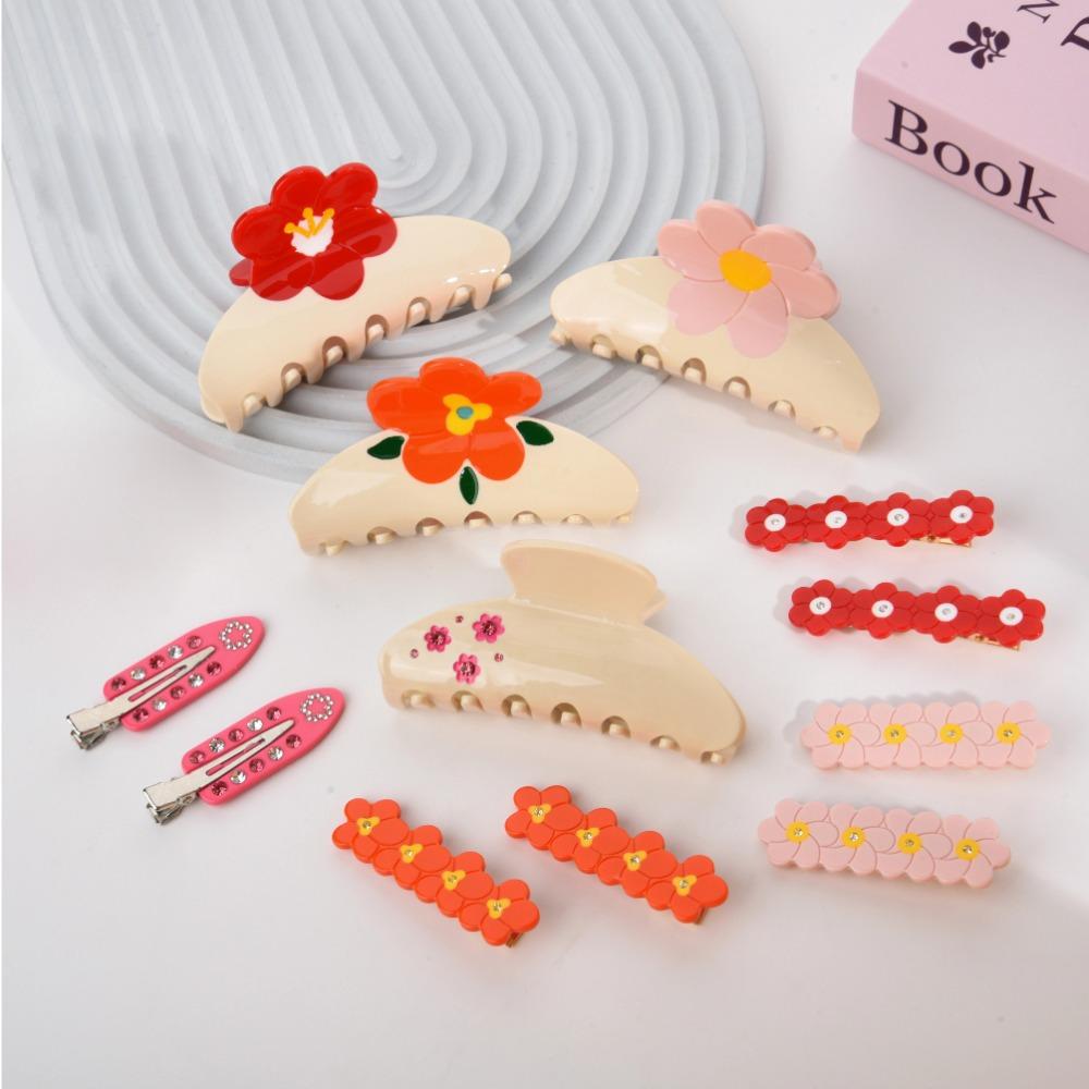 Colorful Acetic Acid Shark Clip Rhinestone Back Head Hair Grab Cute Sakura Barrettes  Girls