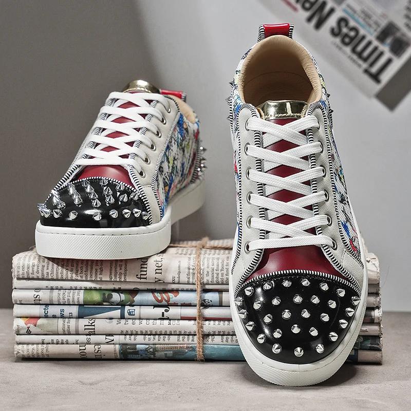 Punk Stil Motorrad Freizeitschuhe Handgemacht Street Herren Sneaker Schnürschuhe Outdoor Skateboard Schuhe Männlich Tennisschuh Laufschuh