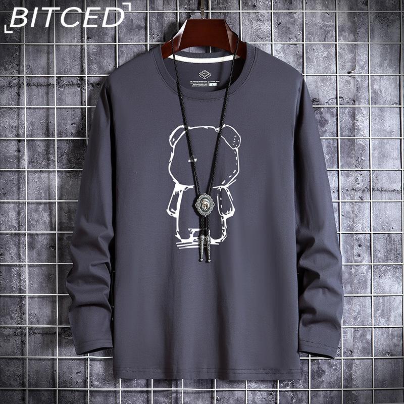 BITCED Men's Spring and Autumn Slim Trend Long-sleeved T-shirt Versatile O-neck Bottoming Shirt