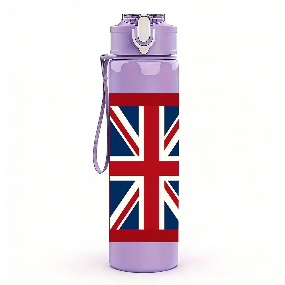 1PC England Union Jack Flag 750ml Color Plastic Sports Water Bottle Leakproof Flip Straw Lid For Sports Office Home Use