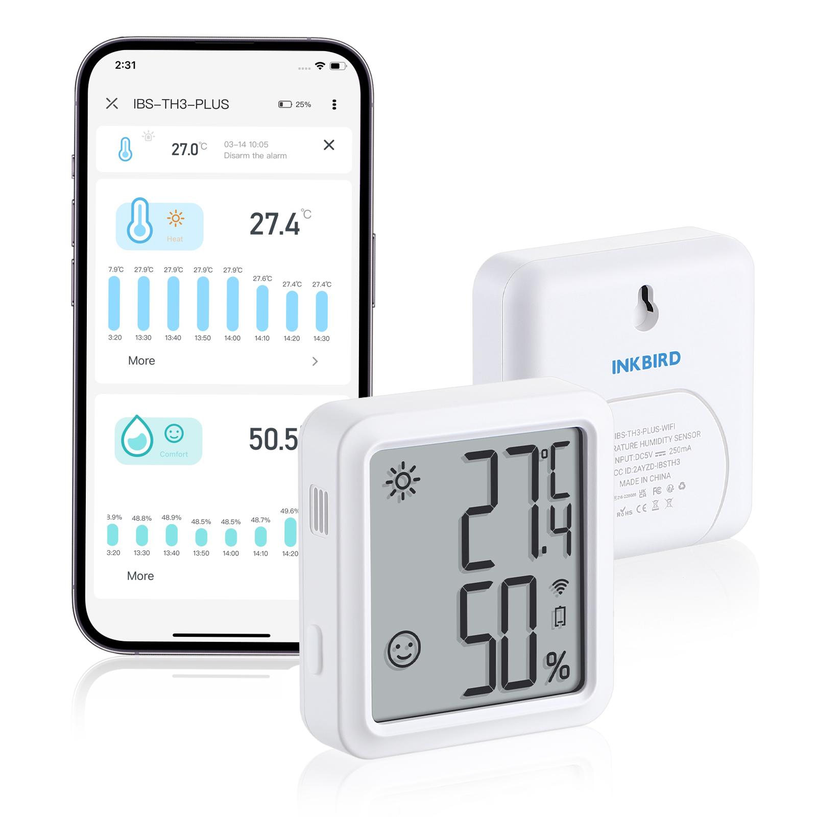 

INKBIRD IBS-TH3 Wi-Fi / PlusTemperature Humidity Sensor Indoor Thermometer and Hygrometer 2-in-1 Sensor with Alarms for Fridge IBS-TH3 wifi plus