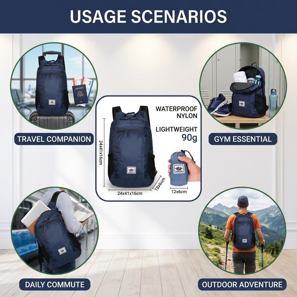 Foldable Waterproof Backpack Large Capacity Lightweight Travel Sports Bag for Hiking Commuting Gym Use