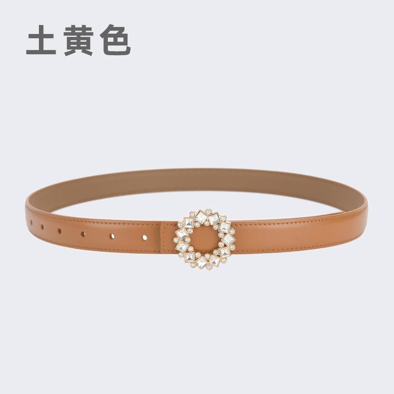 Four Seasons Available Belts Women'S Fashion Versatile Trendy Decoration Suits Cowhide Thin Belt Diamond Genuine Leather Ins Style Jeans Belt