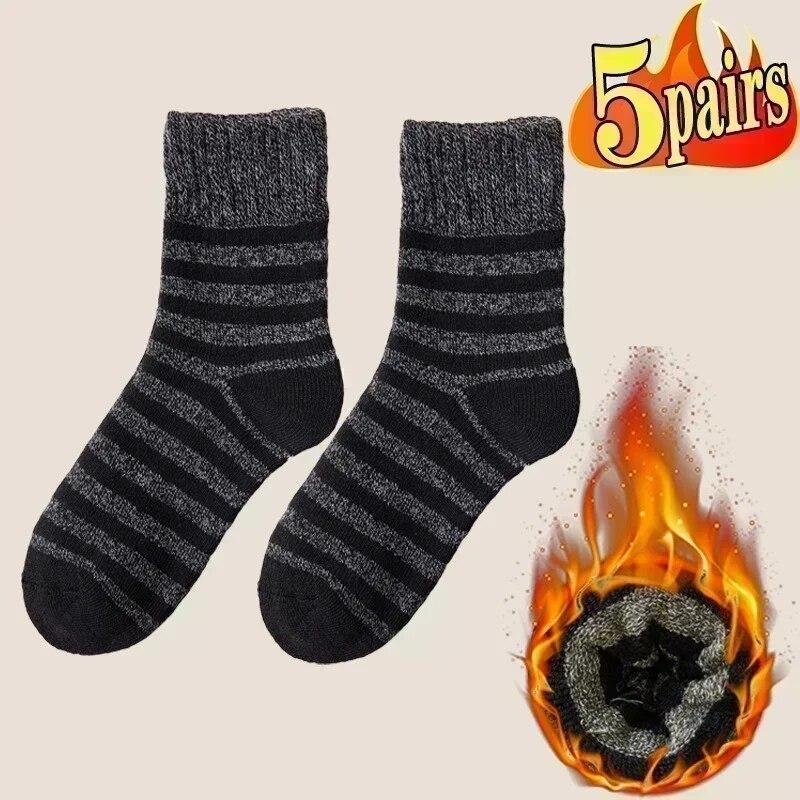 5Pairs Winter Men's Merino Wool Socks Super Thick Warm High Quality Harajuku Retro Snow Casual Antifreeze Cashmere Socks Men